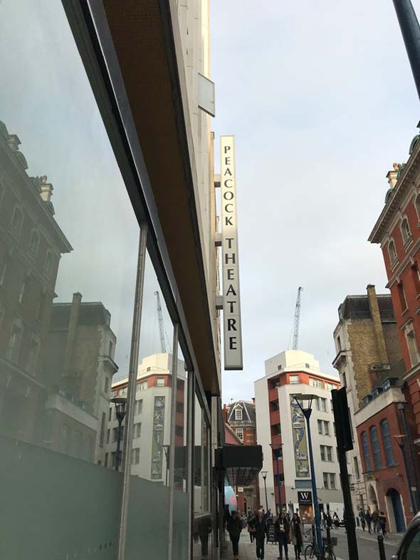 A photo of the Peacock Theatre exterior sign