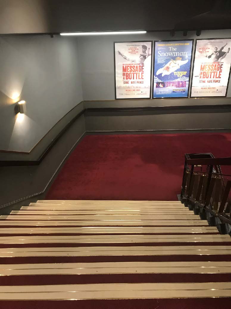 A view from the top of some stairs in the Peacock Theatre