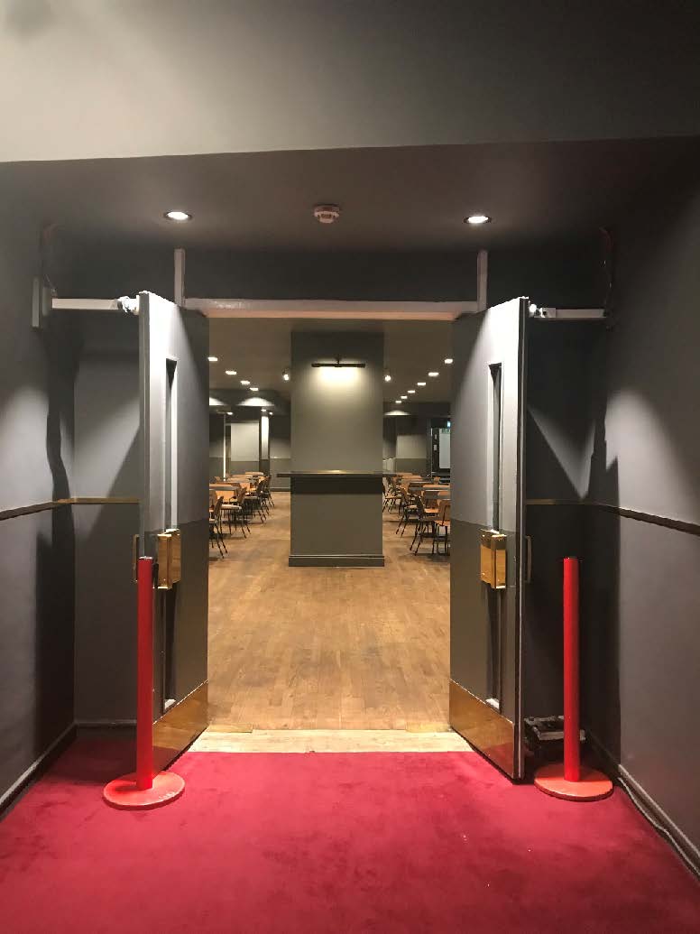 A picture of doors leading to a seating area on the dress and stalls level in the Peacock Theatre